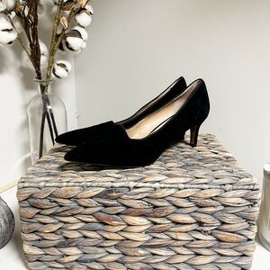 Franco Sarto Black Leather Pointed Toe Kitten Heels Size 8M